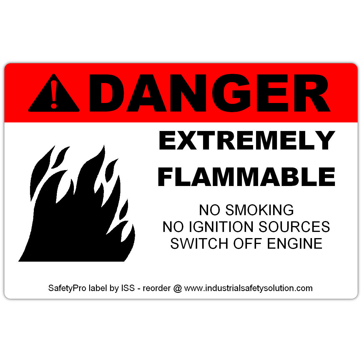 Detail view for 4" x 6" DANGER Extremely Flammable Safety Label